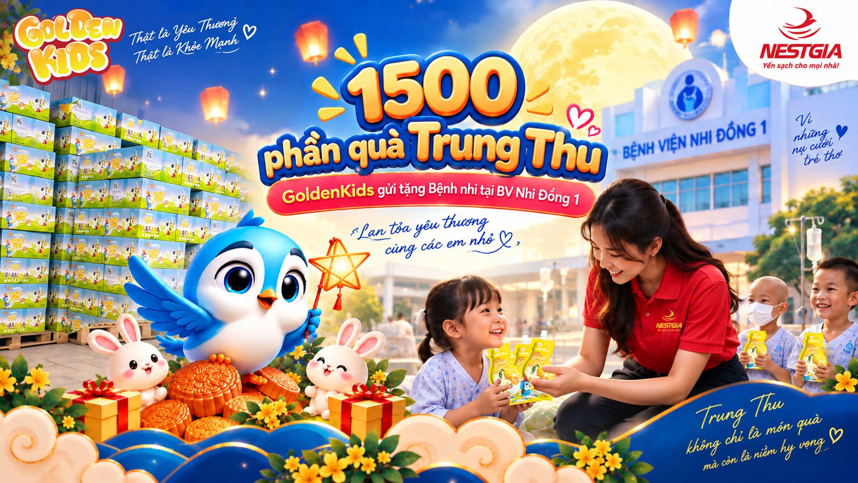 Điều Ước Trăng Tròn 10: NestGia đồng hành lan tỏa yêu thương đến 1500 bệnh nhi tại Bệnh viện Nhi Đồng 1