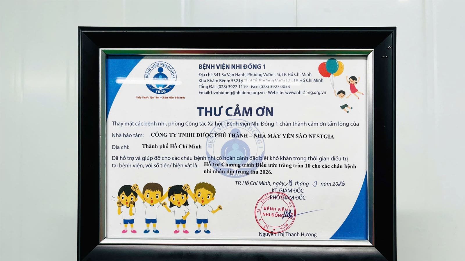NestGia xin chân thành cám ơn Ban Lãnh Đạo Bệnh Viện Nhi Đồng 1 đã kết nối và tạo điều kiện để chúng tôi có thể đồng hành cùng Điều ước trăng tròn 10